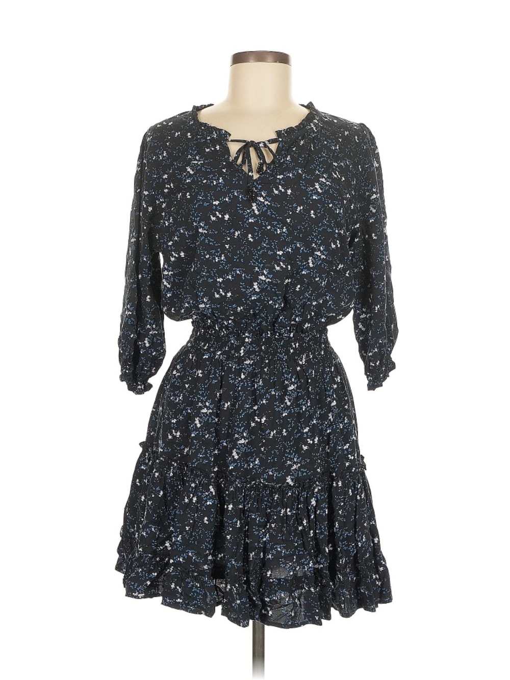 Walker & Wade Black Blue Floral Ruffle Mini Dress Size S